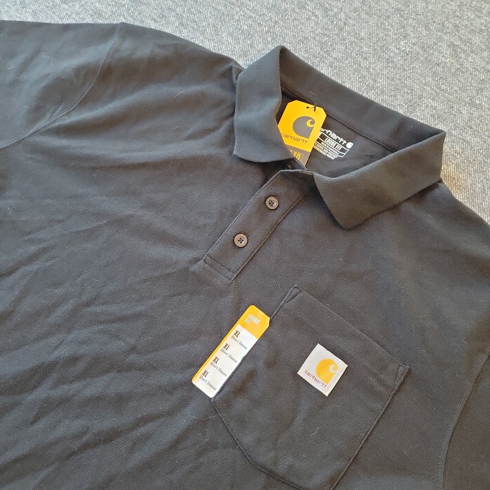 Carhartt Polo Loose Fit Midweight Pocket Men's XL Black Short Sleeve TK6685-M